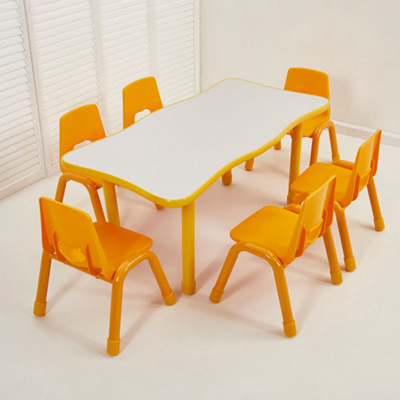 Rectangular Table For Six People With Fireproof Board Lace (White Surface And Yellow Edge)